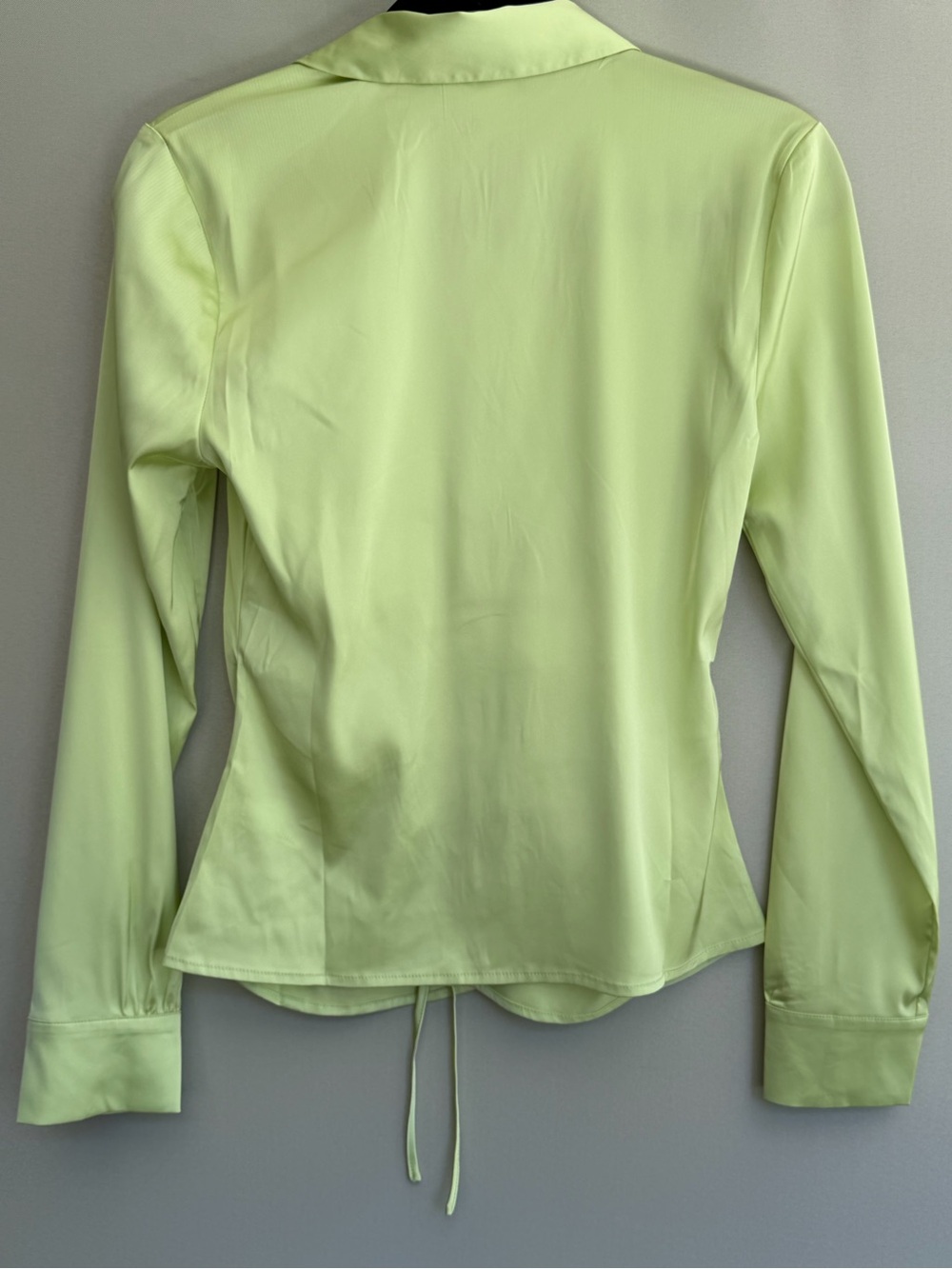 The Drop x Karen Kimball Lime Ruched Tie Front Satin Blouse Women’s XS NWT - Picture 11 of 12